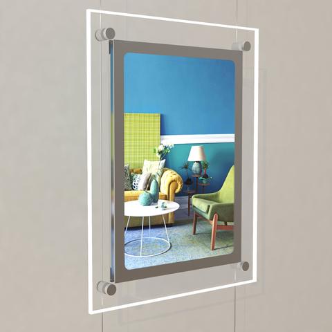 Schaufensterwerbung-Seilsystem mit doppelseitige LED Acryl- Postertaschen mit frontaler Befestigung DIN A4